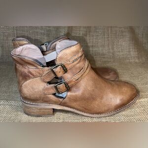 Diba Brown Leather Ankle Booties with Buckle Details